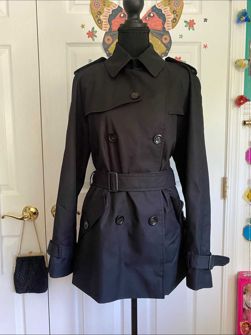 Classic Coach Black Double-Breasted Trench Coat with Belt